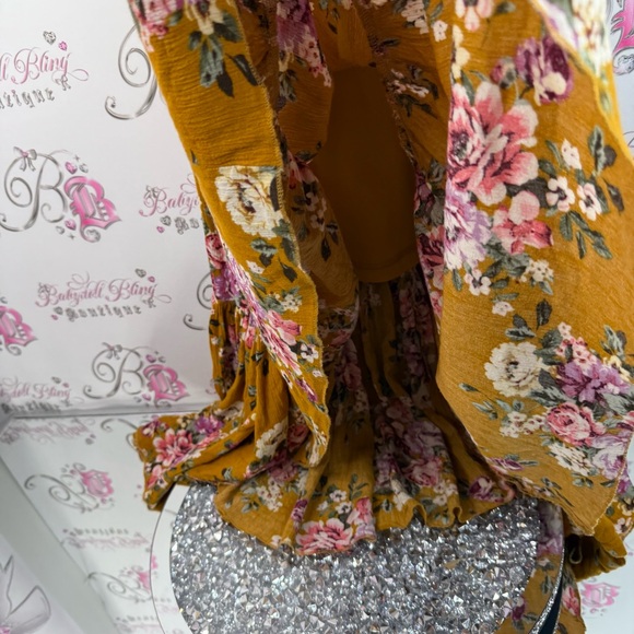 Mia joy dress long ruffle hem flowers crochet lace details Floral Mustard Dress - Picture 7 of 16